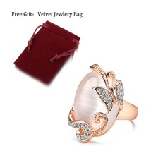 Fashion Rose Gold Butterfly Ring Mosaic White Crystal Oval Opal Rings For Women  - £6.31 GBP