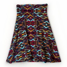 Lularoe A Line Skirt Small Black Orange Red Geometric Print Stretch Knee... - $13.86
