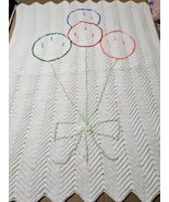 Hand Crochet Herringbone Baby Blanket Lap Cover  White With Balloons 35”... - €15,32 EUR
