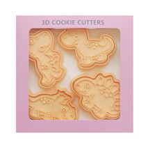 4pcs Dinosaurs Cookie Cutters Plunger Mold 3D DIY Biscuit Holiday Baking Gift - £5.94 GBP