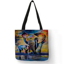 SY0035 Colorful Elephant Oil Painting  Print Tote Bag Women Handbags Large Capac - £13.89 GBP