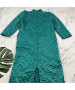 Womens Vintage 70s Satin House Coat Dress Size M Green Floral Zip Up - $40.60 CAD