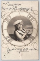 RPPC Edwardian Woman Sailor Beret Hat Life Preserver Masked Border Postcard A44 - £7.82 GBP