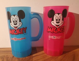 Vintage Mickey Mouse Super 22 Cup Walt Disney World Lot Of 2 Blue Pink - £17.92 GBP