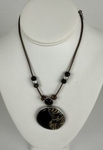 Necklace Chico&#39;s Rope Silver Brown Beads Tiger Black Pendant 4&quot; Ext. 14&quot; Chain - £5.98 GBP