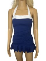 Ralph Lauren Swimsuit 1pc One Piece Bel Aire Shirred Skirted Blue LR7DK1... - £39.08 GBP