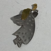 925 Sterling Silver Guardian Angel With Brass Trumpet Brooch Pin Mixed M... - $24.70