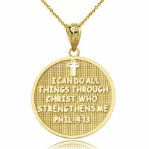 Solid Gold Philippians 4:13 I Can Do All Things Through Christ Pendant Necklace - £146.05 GBP+