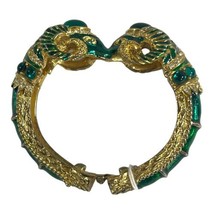Double Ram Heads Clamper Bracelet Emerald Glass Green Gem Craft Vintage ... - £147.34 GBP