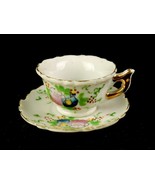 Miniature Porcelain Teacup &amp; Saucer, Pink &amp; Purple Floral, Gold Trim, Sc... - $20.02 CAD