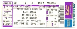 2001 Paul Simon Brian Wilson Full Ticket 6/20/01 - $70.62