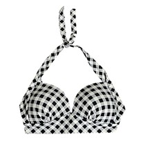 NEW Retro Gingham Plaid Halter Bikini Top Size L Black White Padded Pinu... - $9.89