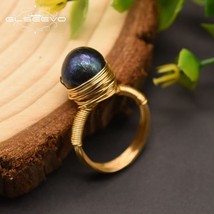 GLSEEVO Natural Fresh Water Baroque Black Pearl Rings For Women Girl Lovers‘ Wed - £21.16 GBP