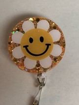 Retractable Badge Reel Happy Smiley Face On Sparkle Background  - £7.91 GBP