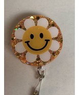 Retractable Badge Reel Happy Smiley Face On Sparkle Background  - £7.86 GBP