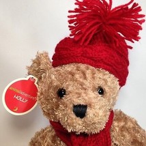 RARE Teddy Bear Holly Plush Animal Adventure Brown Animal Red Knit Hat Scarf  - £30.50 GBP