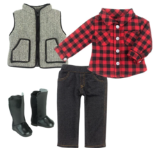 Doll Outfit Red Plaid Shirt Vest Boots 4pc Sophia&#39;s fits American Girl 1... - £21.30 GBP