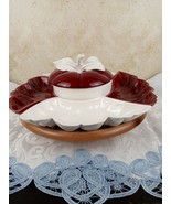 Vintage California Pottery Apple &amp; Leaves Lazy Susan Red and White - £30.37 GBP