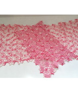 vintage hand crafted pink multi color thread crochet table runner set vi... - $29.70