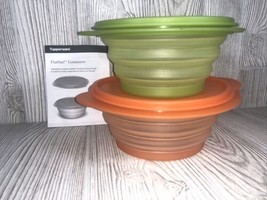 Set of Two(2) NEW TUPPERWARE FLAT OUT CONTAINERS Green 3 cup &amp; Orange 4 ... - £21.32 GBP