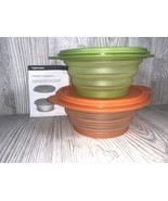 Set of Two(2) NEW TUPPERWARE FLAT OUT CONTAINERS Green 3 cup &amp; Orange 4 ... - £21.07 GBP