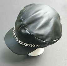 Hat Black Faux Leather w Silver Chain Biker Cosplay Costume Motorcycle Cap - £22.44 GBP