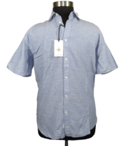 Coastaoro Men&#39;s Size M Linen Blend Blue Denim Look Short Sleeve Button Shirt - £19.80 GBP