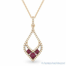 0.37 ct Round Cut Red Ruby &amp; Diamond Pave 14k Rose Gold Pendant &amp; Chain Necklace - £577.01 GBP