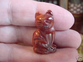 (Y-CAT-SI-505) little red jasper Sit KITTY CAT in gemstone STONE carving... - $8.59