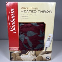 Sunbeam Velvet Soft Plush Electric Heated Throw Blanket Size: 50 x 60 Re... - $34.64