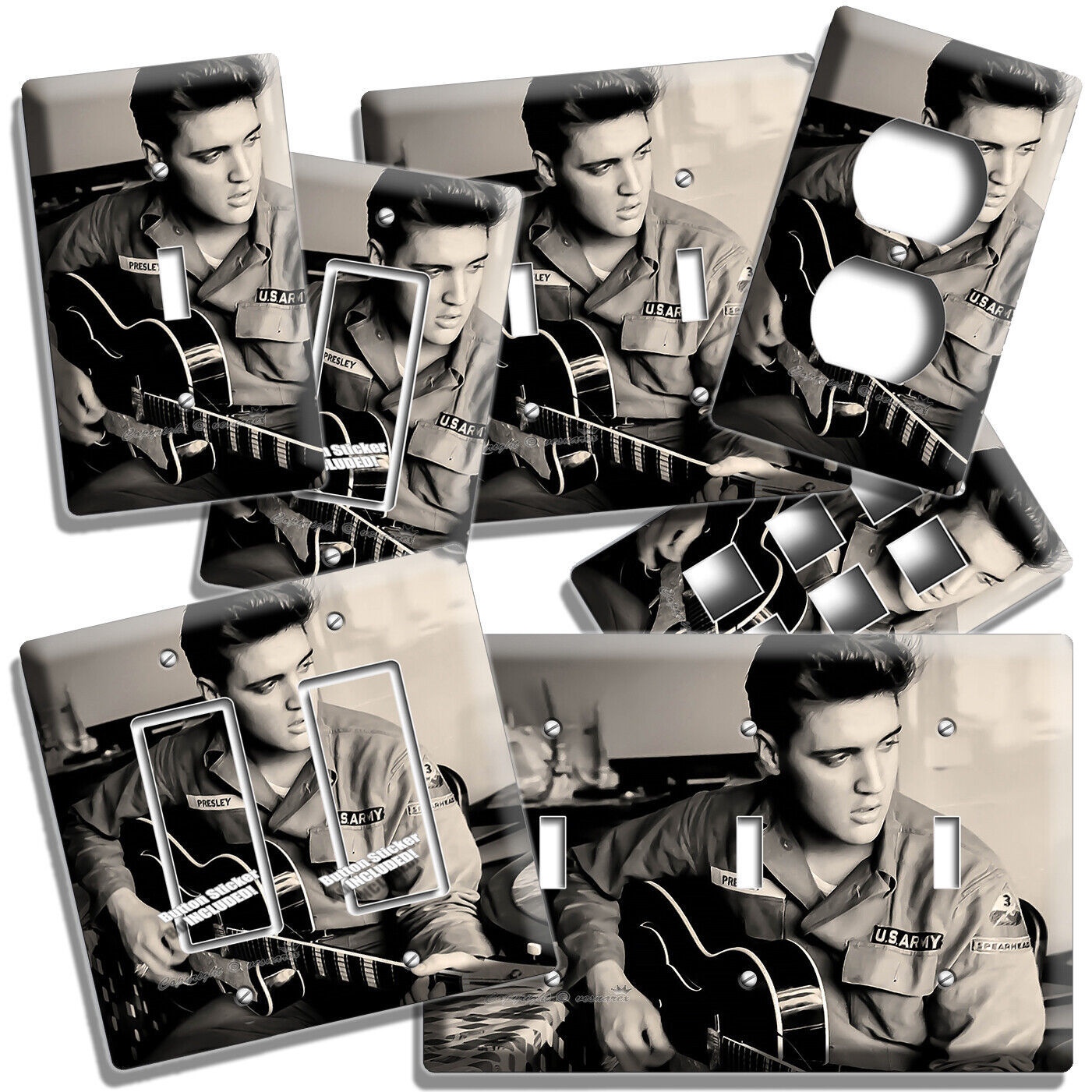 ELVIS PRESLEY ARMY UNIFORM GUITAR LIGHT SWITCH OUTLET WALL PLATES ROOM ART DECOR