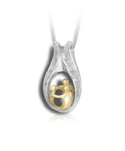 Sterling Silver &amp; 10kt Gold 1 Adult &amp; 2 Children Cremation Urn Pendant w/Chain - £423.17 GBP