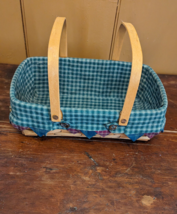 1999 Longaberger 14" Basket Double Swing Handles w/ Checked Heart Button Liner - £20.15 GBP