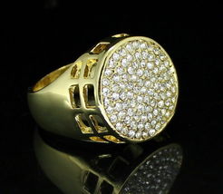 3Ct Round Ring Iced Out Micro Pave Sparkling Bling HipHop 14K Yellow Gold Over - £90.23 GBP