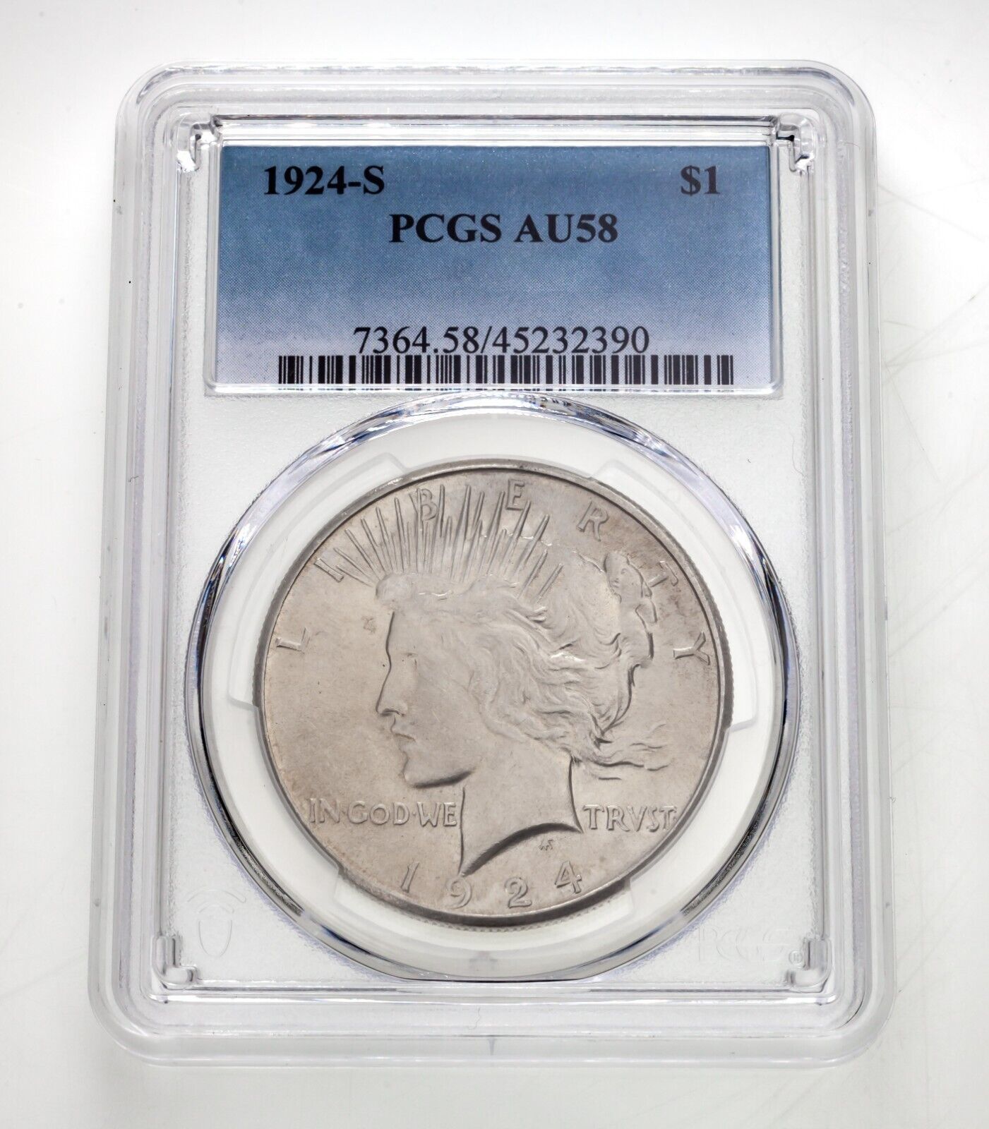 1924-S $1 Peace Dollar Graded By PCGS As AU58 Gorgeous Coin! - $272.25