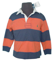 NEW! Polo Ralph Lauren Boys Striped Rugby Shirt! Large  (16-18)  Orange &amp; Navy  - $32.99