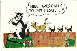 Postcard Humor Bob Petley 1952 Sure Takes Calls To Git Results Cats Funny - £19.45 GBP