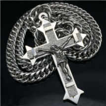 Big Silver Plated Pectoral Cross Crucifix Nun Priest Catholic Necklace P... - £28.30 GBP