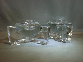 Pair of Thick Crystal Footed Taper Candle Holders - £17.58 GBP