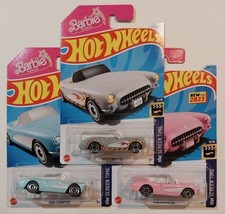 Hot Wheels Lot Of 3 Barbie The Movie 1956 Corvette 2023 &amp; &#39;24 No creases - £12.88 GBP