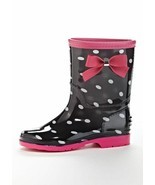 Henry Ferrera K-Poco Girls Black/Pink Polka Dot Slip On Rain Boots - £18.71 GBP