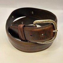RESISTOL Brown WESTERN cowboy belt 36 Tooled silver leather Buckle Genuine - £24.04 GBP