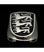 Sterling silver English Flag ring 3 Lions on shield with Black enamel hi... - $183.37 CAD