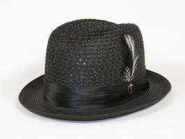 Men's BRUNO CAPELO Stingy Brim Fedora Braid Straw Hat Santa Cruz SC616 Black image 4