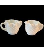 Creamer Pitcher and Sugar Bowl Fenton Hobnail White Milk Glass Ruffled V... - £21.08 GBP