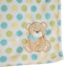 Baby Essentials Blue Green Polka Dot Bear Baby Blanket Soft Plush 29” X 30&quot; - £22.34 GBP