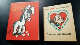 Vintage 1950s Lot of TWO FOLDED VALENTINES DAY CHILD&#39;S CARDS Cute Donkey... - £10.61 GBP