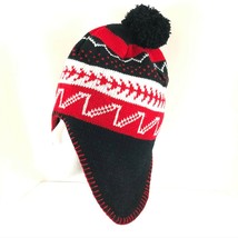 Polar Wear Kids Beanie Hat Ear Flaps Fleece Lined Striped Knit Pom Red B... - £6.15 GBP