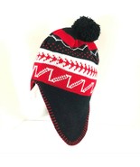 Polar Wear Kids Beanie Hat Ear Flaps Fleece Lined Striped Knit Pom Red B... - £6.19 GBP