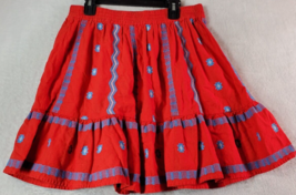 LOFT Skirt Womens Size Small Red Linen Pleated Front Elastic Waist Embroidered - £12.97 GBP